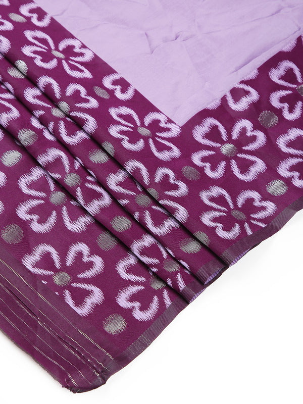 Lavener Color Art Silk Plain Saree With Purple Floral Printed Border And Pallu