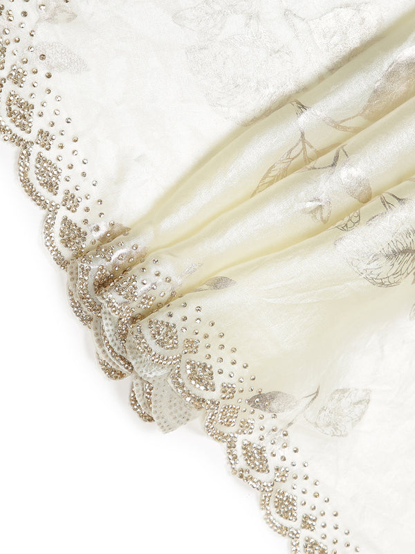 Cream Color Soft Organza Chiffon Saree With Foil Floral Print Over Body
