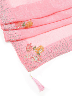 Peach And Pista Green Double Shade Floral Painted With Metalic Glue Designed Georgette Saree