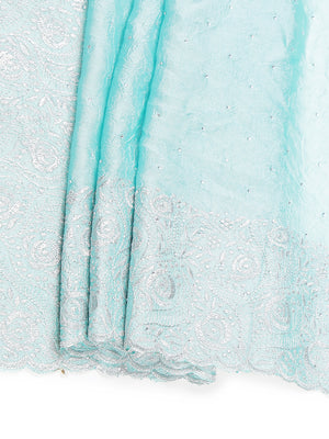Teal Green Crushed Chiffon Saree With Mini Silver Stones On Body