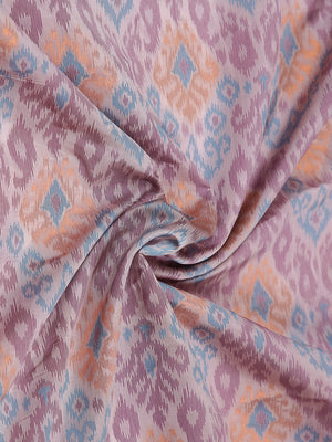 Light Lavender Art Silk Saree With Ikat Design Over Body And Purple Border