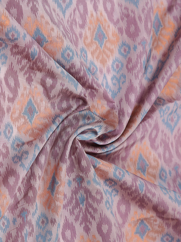 Light Lavender Art Silk Saree With Ikat Design Over Body And Purple Border