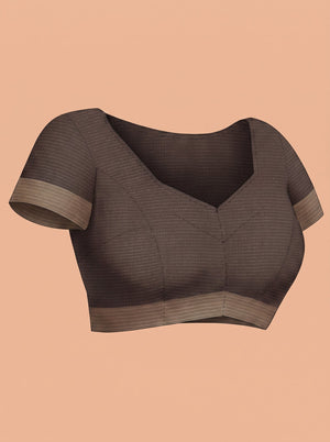 Semi Jute Coffee Brown Traditional Motif Border Saree