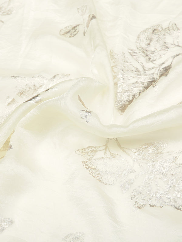Cream Color Soft Organza Chiffon Saree With Foil Floral Print Over Body