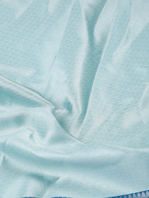 Pale Blue Color Silver Woven Designed Art Silk Saree With Peacock Blue Border