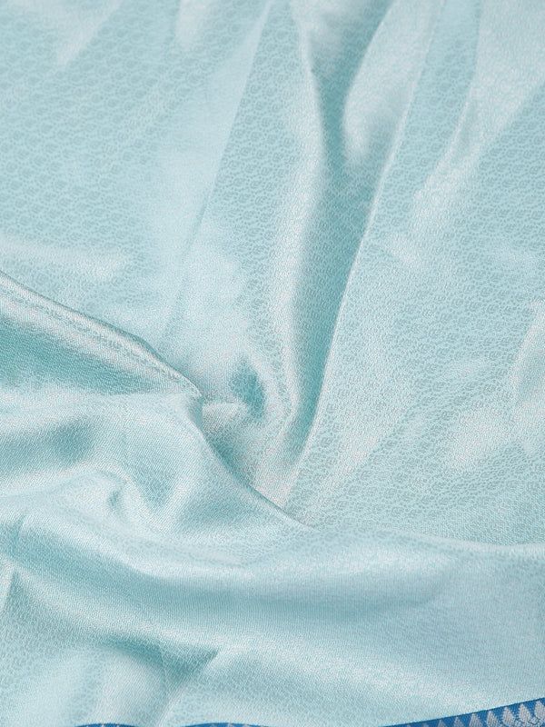 Pale Blue Color Silver Woven Designed Art Silk Saree With Peacock Blue Border