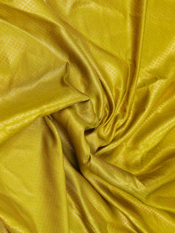 Yellow Green Color Golden Woven Designed Kubera Silk Saree With Bottle Green Border