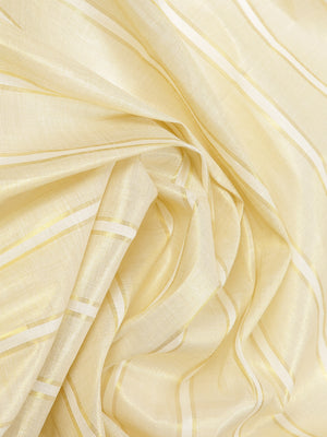 Golden Tissue Set Saree With Golden Bordered Off White Vertical Stripes On Body