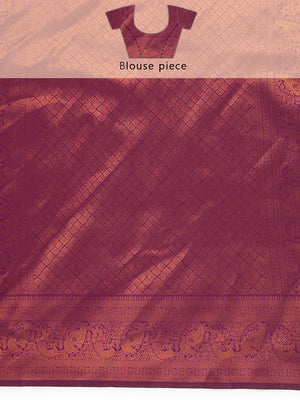 Parrot Green Art Silk Saree With Copper Thread Work Over Body And Purple Border