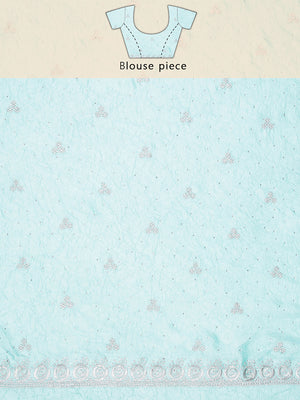 Teal Green Crushed Chiffon Saree With Mini Silver Stones On Body