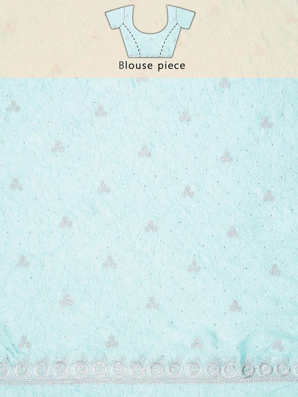 Teal Green Crushed Chiffon Saree With Mini Silver Stones On Body