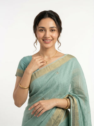 Cotton Mint Green Embroidered Saree
