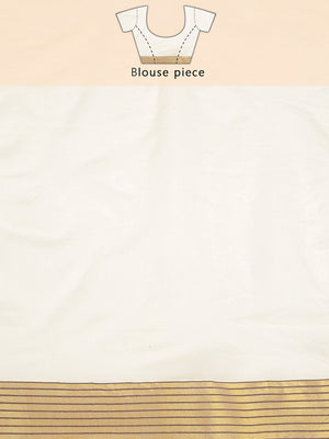 Off White Color Cotton Set Saree With Golden And Coffee Brown Thread Worked Buttas