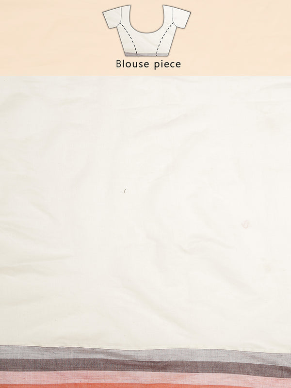 Off White Color Cotton Set Saree With Floral Machine Worked Buttas