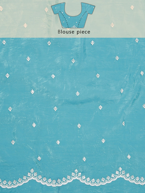Sea Green Organza Saree With Multi Floral Thread Work Over Body