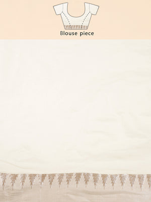 Off White Color Cotton Set Saree With Rose Gold Lotus Floral Buttas And Temple Border