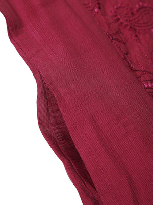 Wine Pink Color Patch Worked Embroidery Designed Cotton Blended Kurti Top