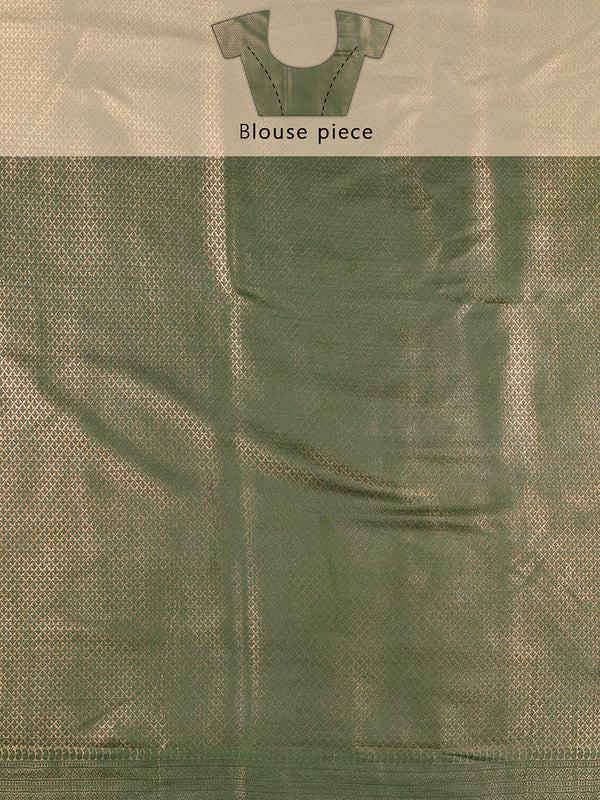 Yellow Green Color Golden Woven Designed Kubera Silk Saree With Bottle Green Border