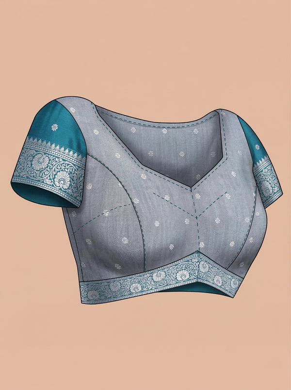 Art Silk Dark Grey Floral Design Saree with Contrast Border