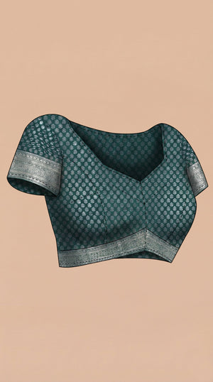 Semi Silk Classic Pista Green Saree with Square Pattern Work