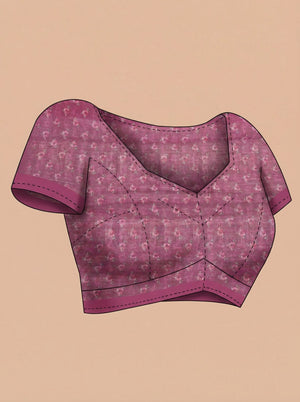 Cotton Saree in Deep Rose Pink with Floral Print and Ethnic Pallu