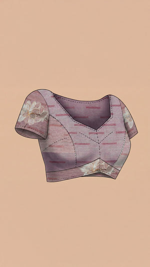 Semi Raw Silk Peach Saree with Modern Abstract Print