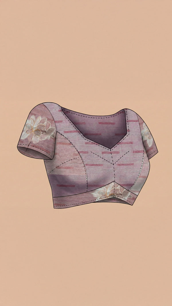 Semi Raw Silk Peach Saree with Modern Abstract Print