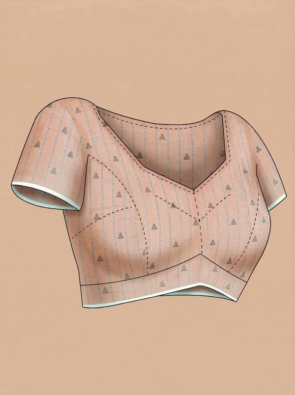 Cotton Off White Saree with Minimal Stripe and Peach Pattern Border