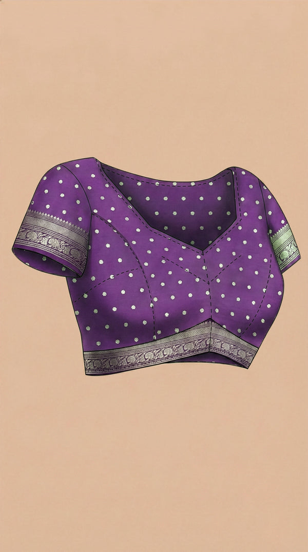 Semi Silk Women’s Lavender Saree with Contrast Wine Blouse