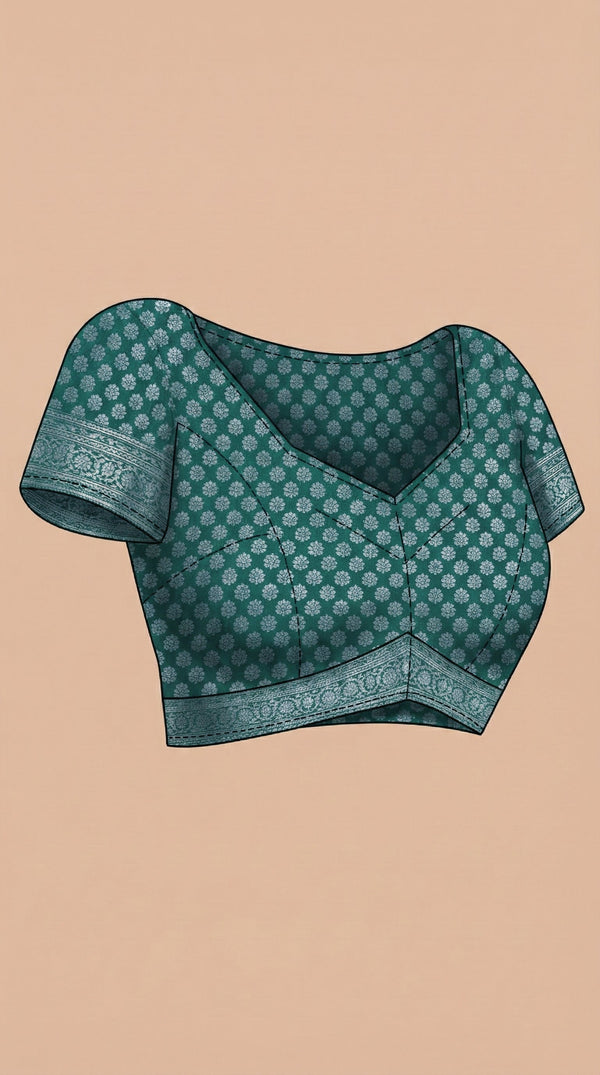 Semi Silk Elegant Mustard  Saree with Contrast Green Brocade Blouse