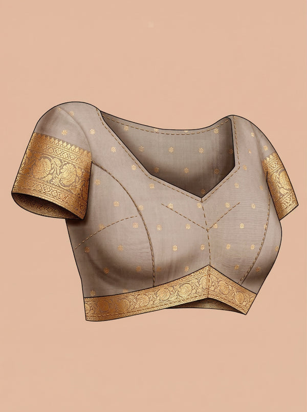 Art Silk Brown Butta Design Saree with Contrast Olive Border
