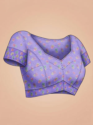 Cotton Light Purple Saree with Multicolor Leaf Print Design