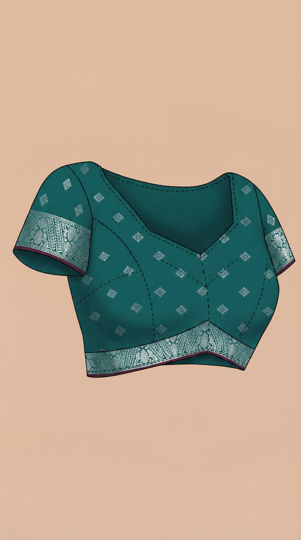 Semi Silk Elegant Maroon Saree with Bottle Green Contrast Blouse