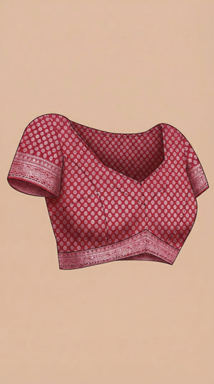 Semi Silk Ivory Brown Saree with Alternative Square and Floral Butta Design & Maroon Blouse