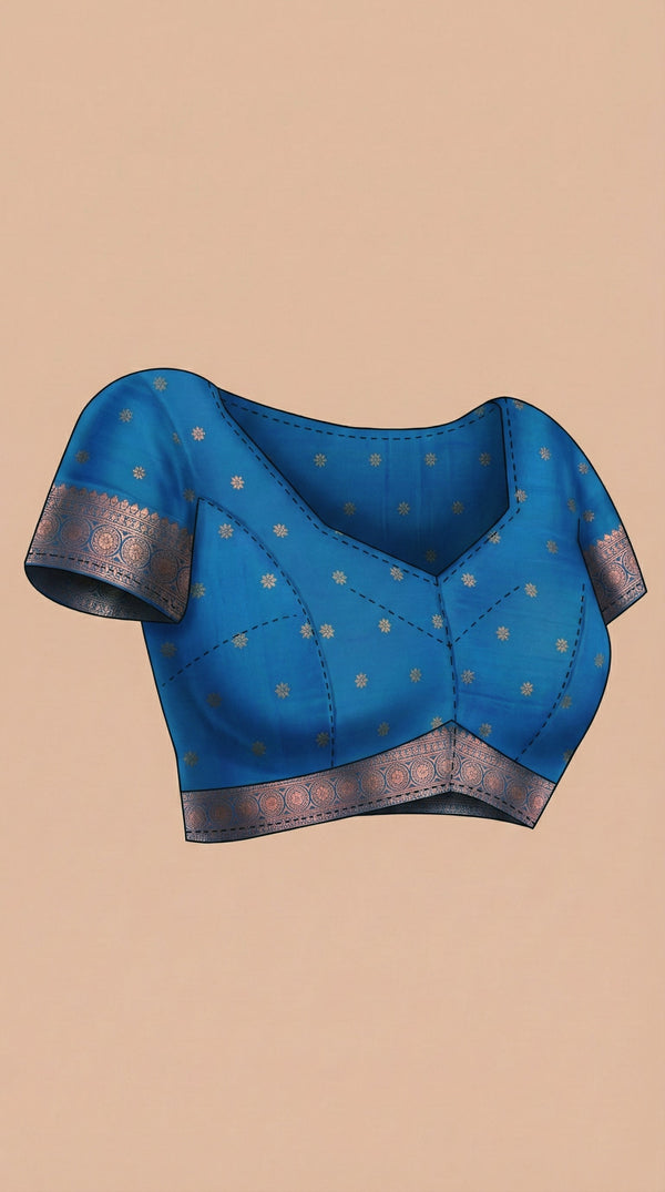 Semi Silk Festive Pink Saree with Peacock Blue Contrast Blouse