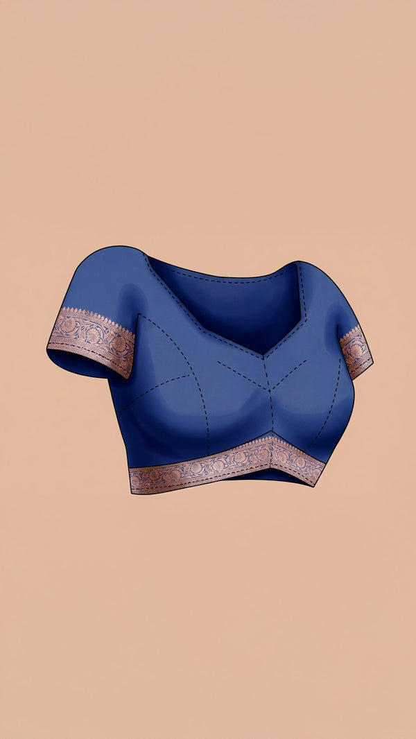 Semi Silk Women’s Peacock Blue Saree with Contrast Navy Blue Blouse