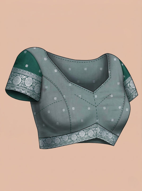 Art Silk Olive Green Floral Printed Saree with Contrast Border