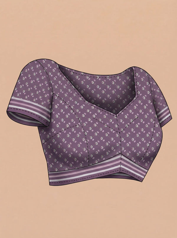 Cotton Mauve Saree with Vintage Floral Print and Designer Pallu