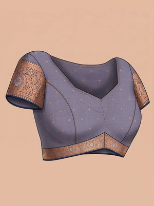 Art Silk Blue Butta Printed Saree with Contrast Border