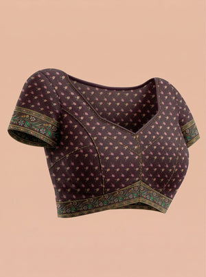 Cotton Purple Saree with Multicolor Floral Prints and Designer Border