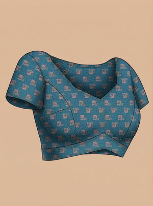 Cotton Teal Blue Floral Design Saree with Modern Print Style
