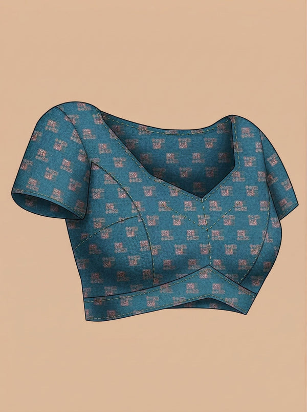 Cotton Teal Blue Floral Design Saree with Modern Print Style