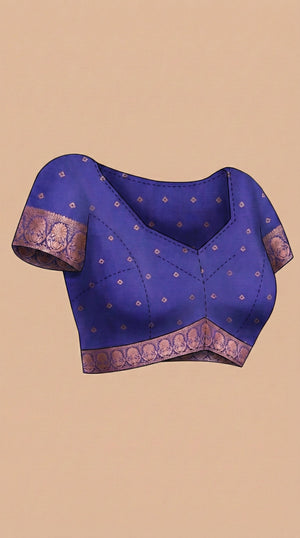 Semi Silk Peacock Blue Saree with Contrast Plum Violet Blouse