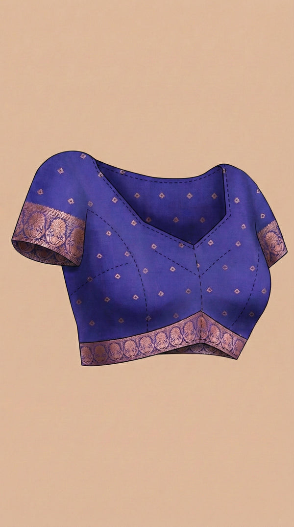 Semi Silk Peacock Blue Saree with Contrast Plum Violet Blouse