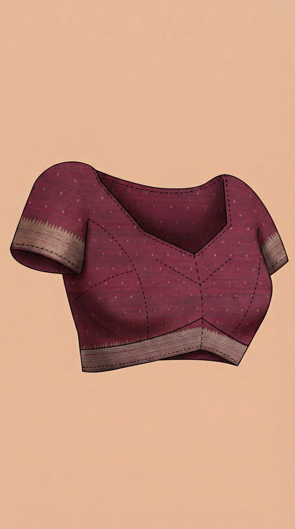 Semi Silk Elegant Moss Green Saree with Maroon Temple Butta Blouse