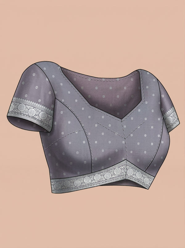 Art Silk Grey Teal Saree with Classic Floral Butta Prints and Designer Pallu