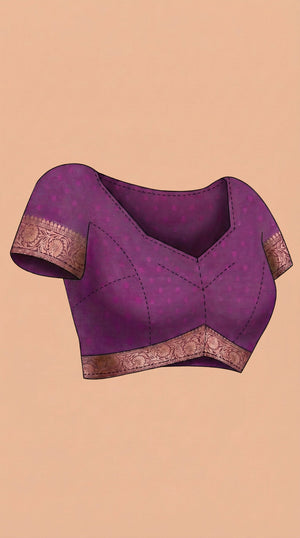 Semi Silk Peacock Blue Saree with Upper Paisley Butta Design and Wine Blouse