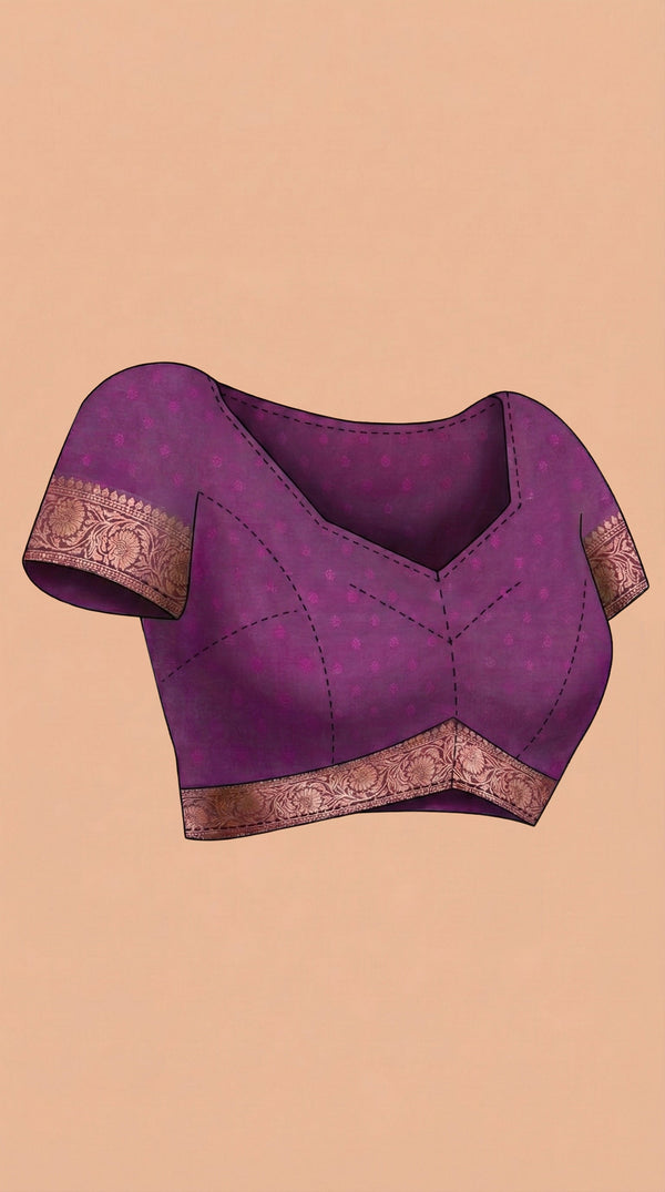Semi Silk Peacock Blue Saree with Upper Paisley Butta Design and Wine Blouse
