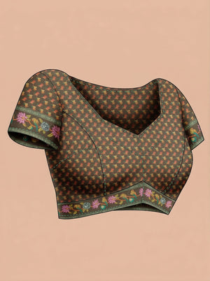 Cotton Green Multicolor Floral Design Saree with Rich Border