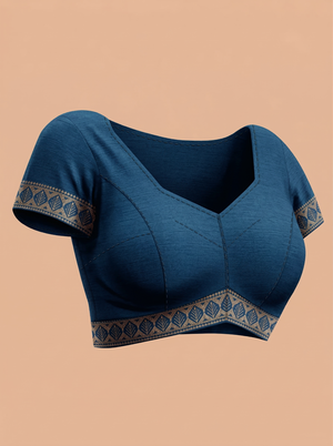 Vijithra Silk Peacock Blue Wave Design Stone Work Designer Saree